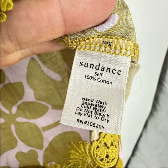 Sundance Women’s Harmonia Crochet Top Size XL Boho Puff Sleeve Green Tassels - Picture 5 of 5